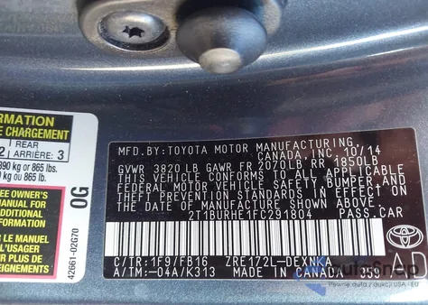 2015 Toyota Corolla Le z USA, uszkodzony, nr VIN 2T1BURHE1FC291804